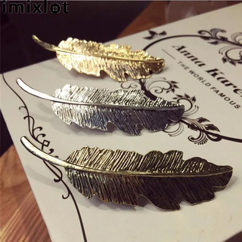 IMIXLOT Новые горячие модные винтажные Ретро металлические перья большие заколки
