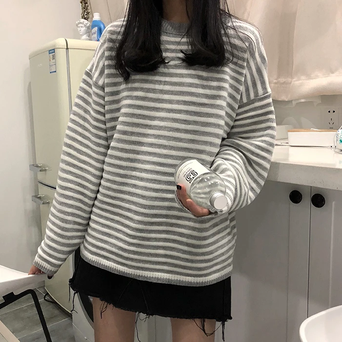 Свитер в полоску Корейском стиле для женщин и 6 видов цветов Осень-зима 2018 |