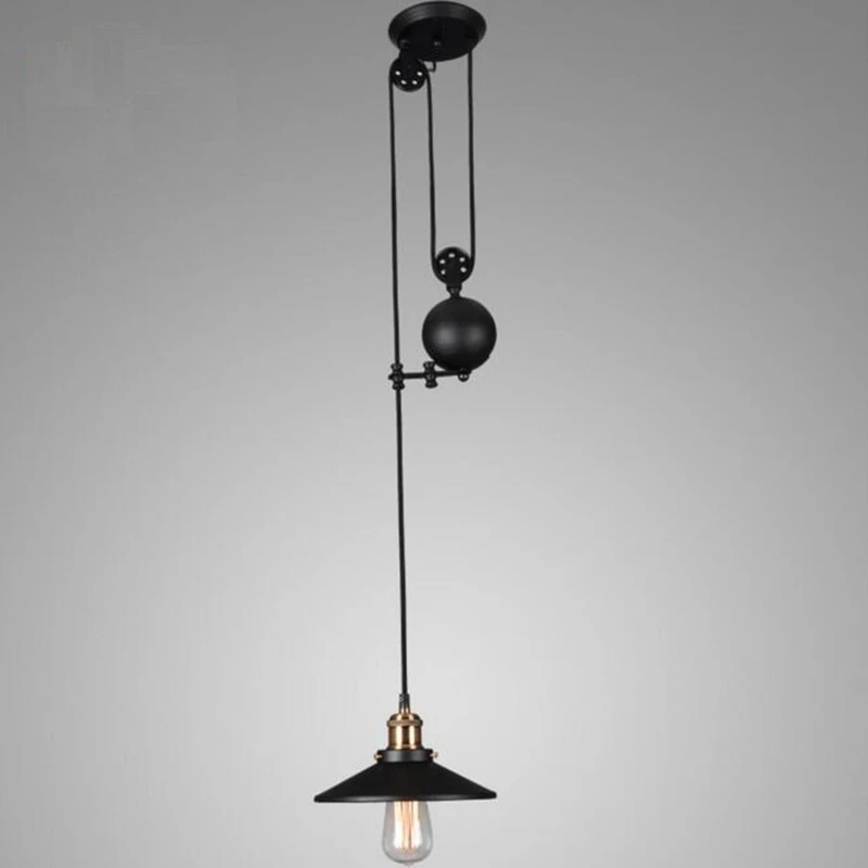

LukLoy Loft Retro Pendant Light Lamps Wrought Iron Vintage Industrial Adjustable Pulley Pendant Lamps