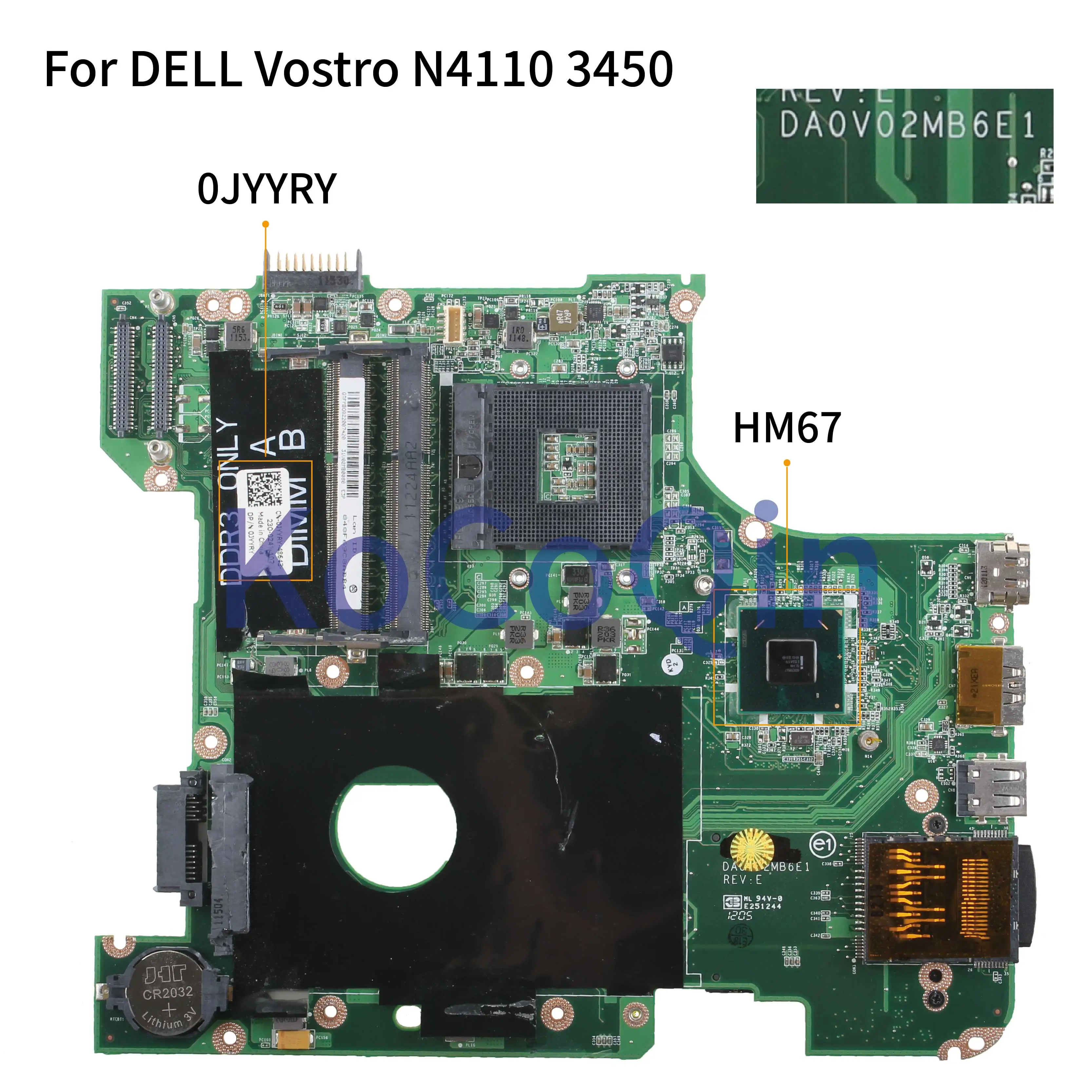 Kocoqin материнская плата для ноутбука DELL Vostro 3450 V3450 материнская плата CN-0JYYRY 0 jyyry DA0V02MB6E1 HM67