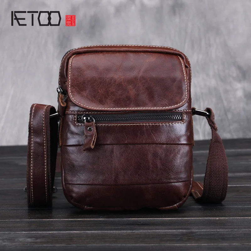 Мужская кожаная сумка на плечо AETOO винтажная коричневая Повседневная дорожная