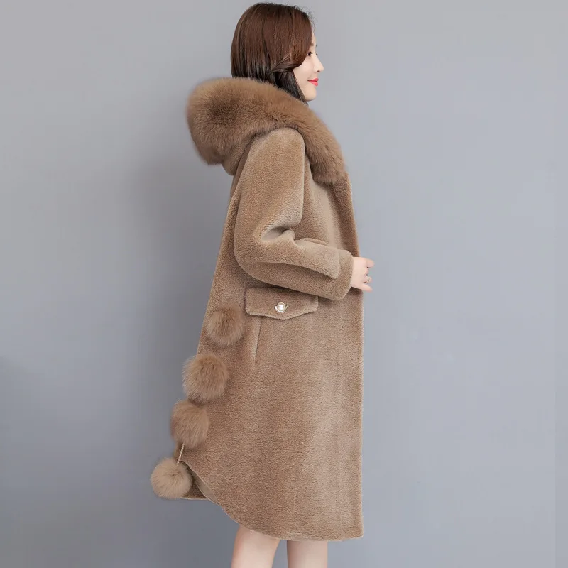 LXUNYI Elegant Faux Fur Long Coats Women Thick Winter Jacket Casual Wide Waist Single Breasted Long Sleeve Faux Fur Coat Female