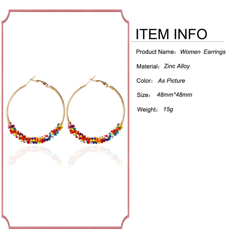 Большие серьги круглой формы Boho с бисером и золотым покрытием в 4 цвета для женщин. Модные украшения в стиле бохо.