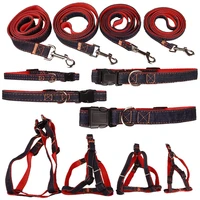 adjustable jean dog leash harness set dog cat outdoor training walking leash pet dog puppy collar random color