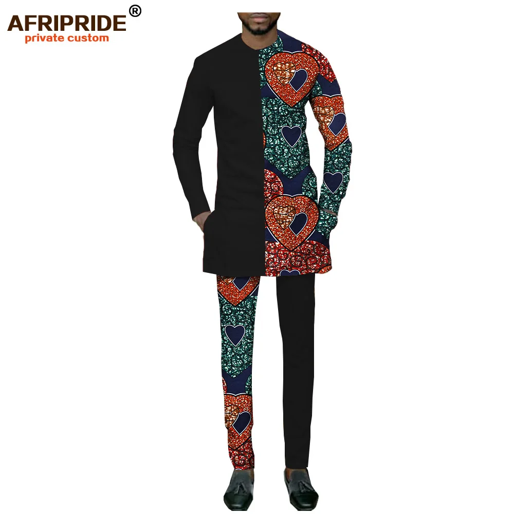 328j Африканский повседневный костюм для мужчин AFRIPRIDE частный заказной полный рукав o-образным вырезом топ+ брюки длиной до лодыжки Тонкий мужской осенний костюм A731604 - Цвет: 328j