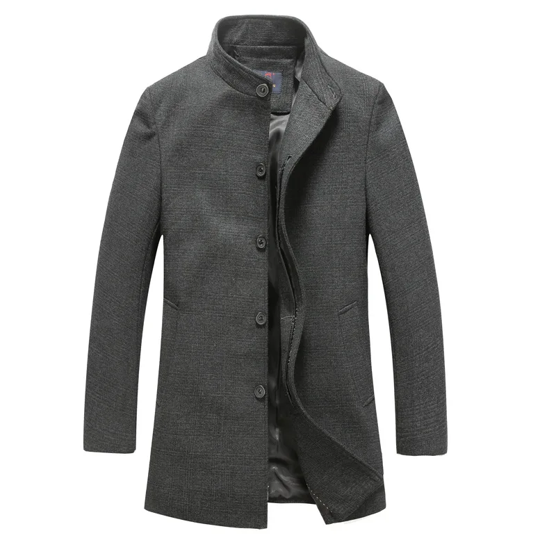 Plaid dark grey Новинка, зимний мужской теплый Тренч из смешанной шерсти, одноцветные повседневные куртки, длинное шерстяное кашемировое пальто, мужское приталенное повседневное плотное пальто - Цвет: Plaid dark grey