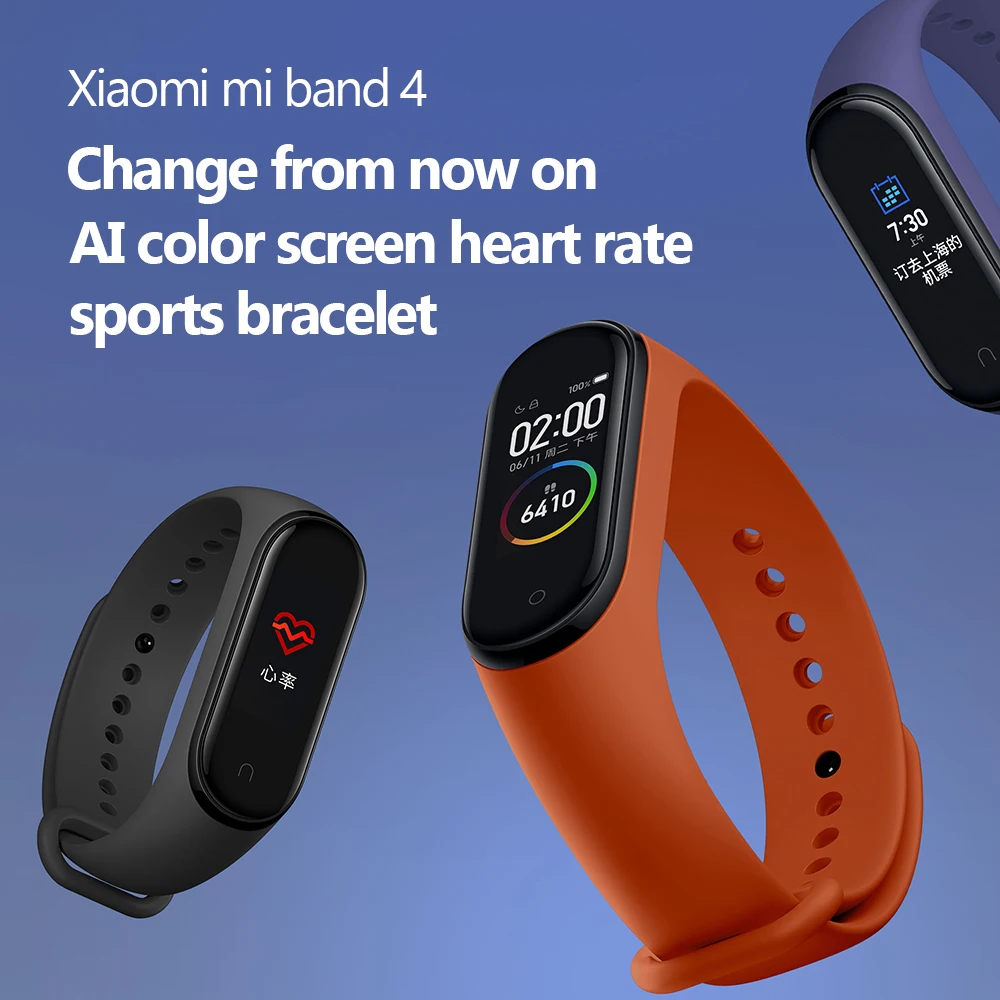 Xiaomi Mi-браслет 4, умный Браслет, 0,95 дюймов, цветной экран, Bluetooth, 5,0, 135 мА/ч, пульсометр, фитнес, водонепроницаемый браслет, 4 браслета