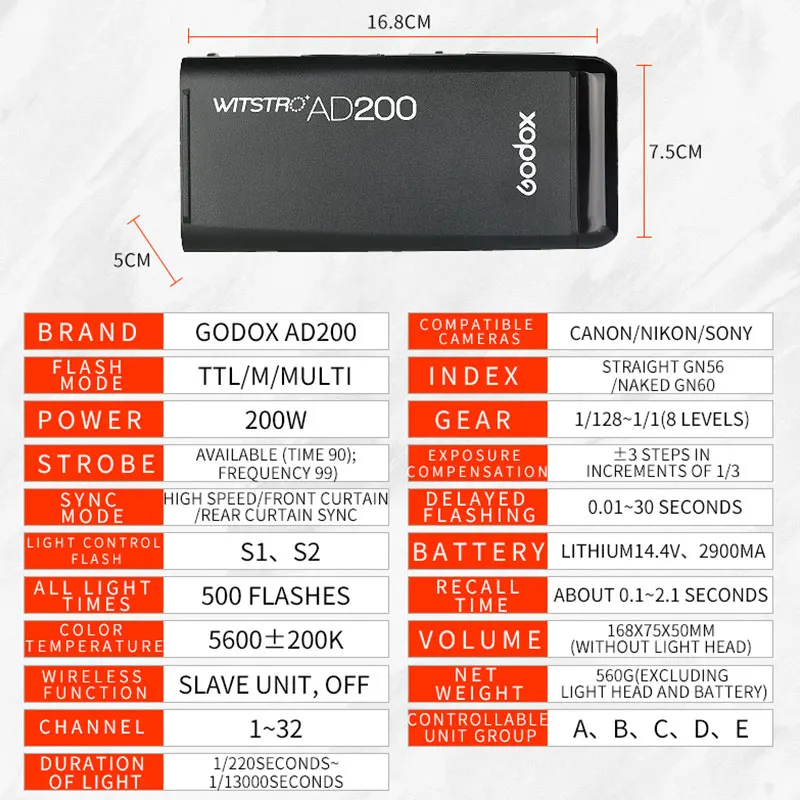 Godox AD200 200Ws 2 4 г ttl мини флэш Strobe Light + Xpro s триггера передатчик для sony Камера С Батарея