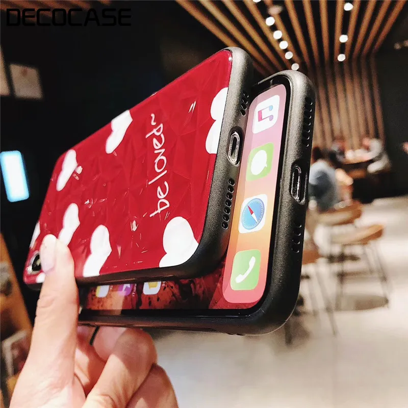 DECOCASE Summer Cute Heart Red White Silicone 3D Rhumbos Women Girls Phone Case for iPhone 6 6s 7 8 Plus X XR XS Max Mobile |