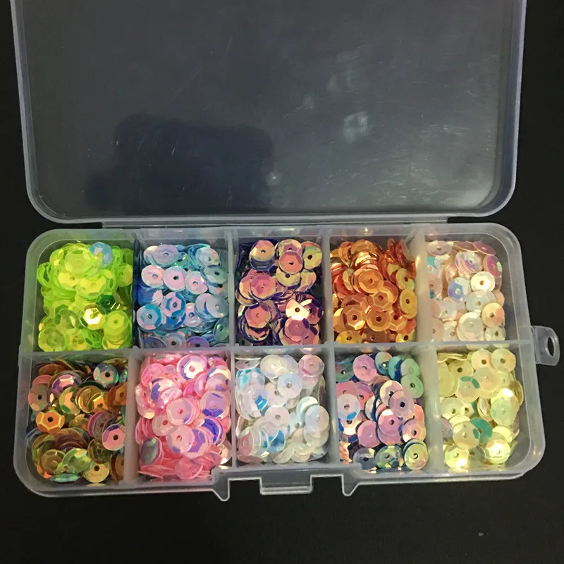 

New 10 colors/set 6mm Cup Round Loose Sequins Shoes Bag Sequin DIY Wedding Craft Garment Accessories with Transparent box