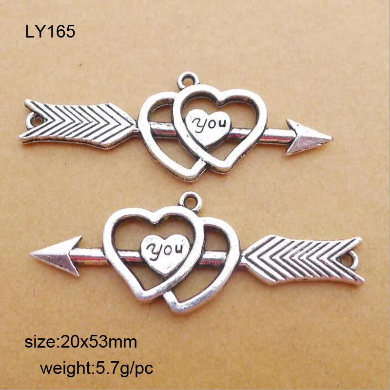

25pcs/lot 20x53mm Zinc Alloy Antique Silver An Arrow Through A Heart DIY Charms Pendants
