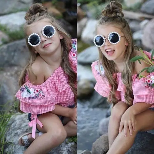Canis Newborn Kid Baby Girls Off Shoulder Flower Tops Cloth Hot Pants Outfit Set Ruffles Adjustable Shorts 1-6Y Chi8ldren Cotton | Мать и