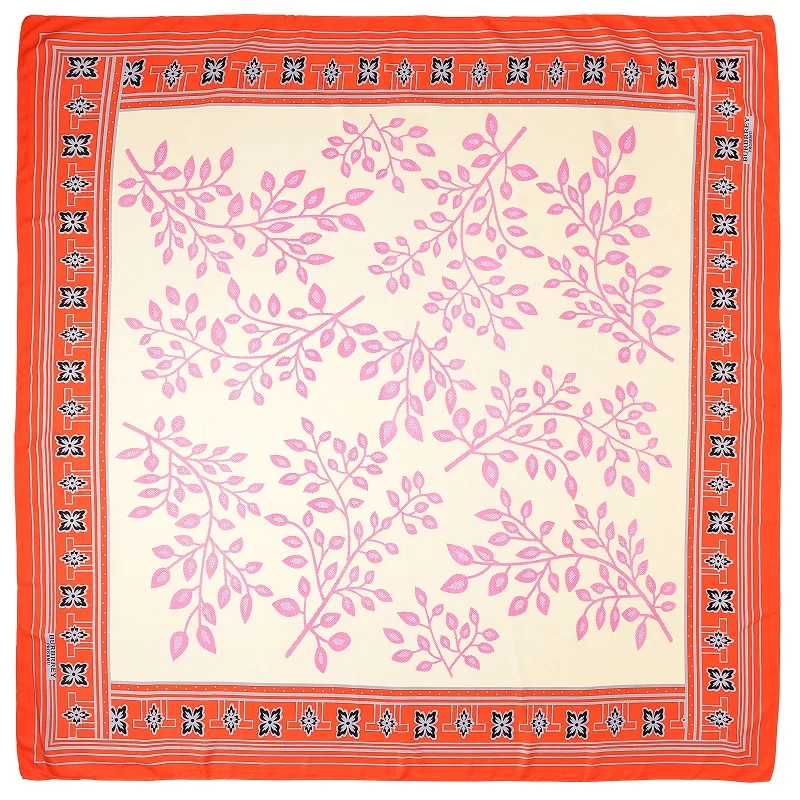 

POBING Twill Silk Scarf Women Luxury Brand Tree Leaves Print Square Scarves Wraps Echarpes Foulards Femme Head Bandana Shawls