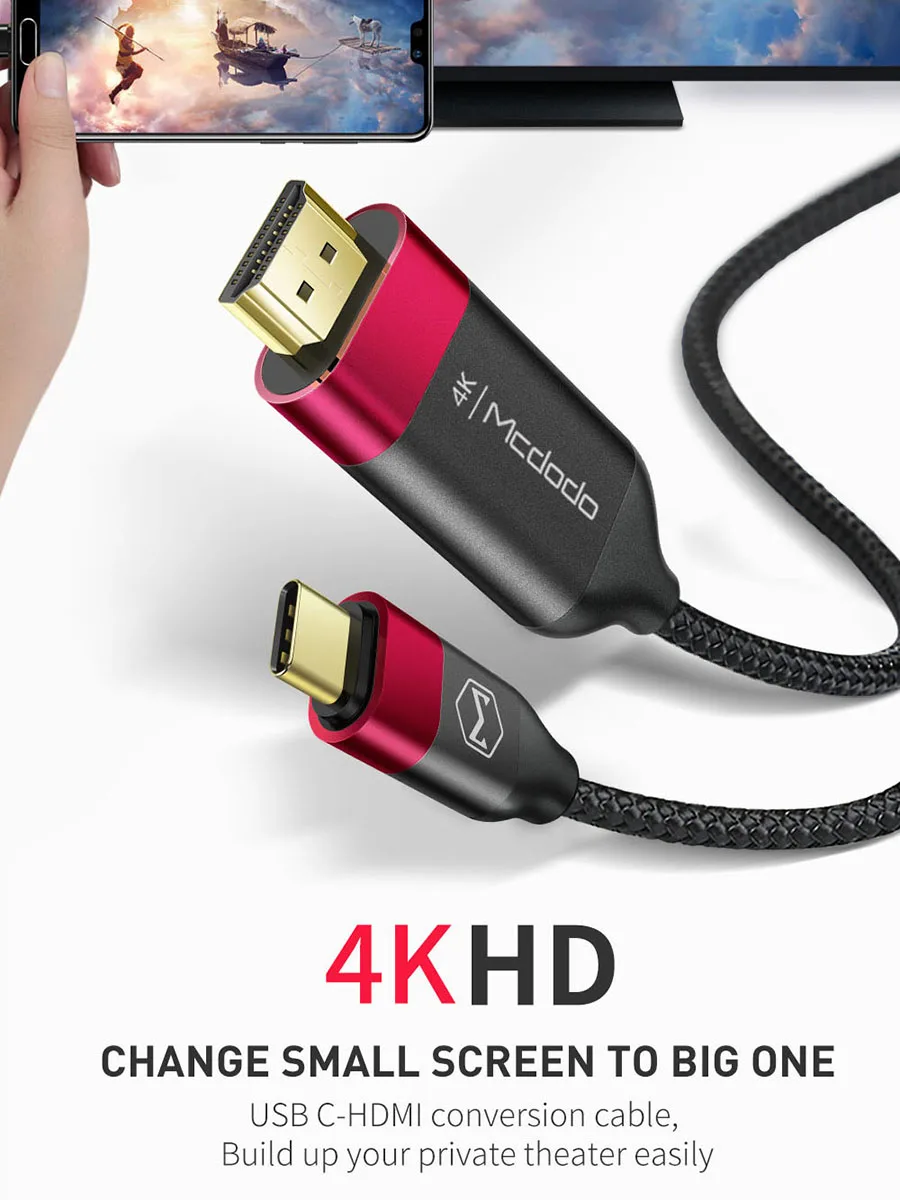 Mcdodo USB Type C к HDMI 4K кабель 60 Гц 6.5ft совместимый для Huawei iPad Pro MacBook 2018 Samsung Galaxy S9