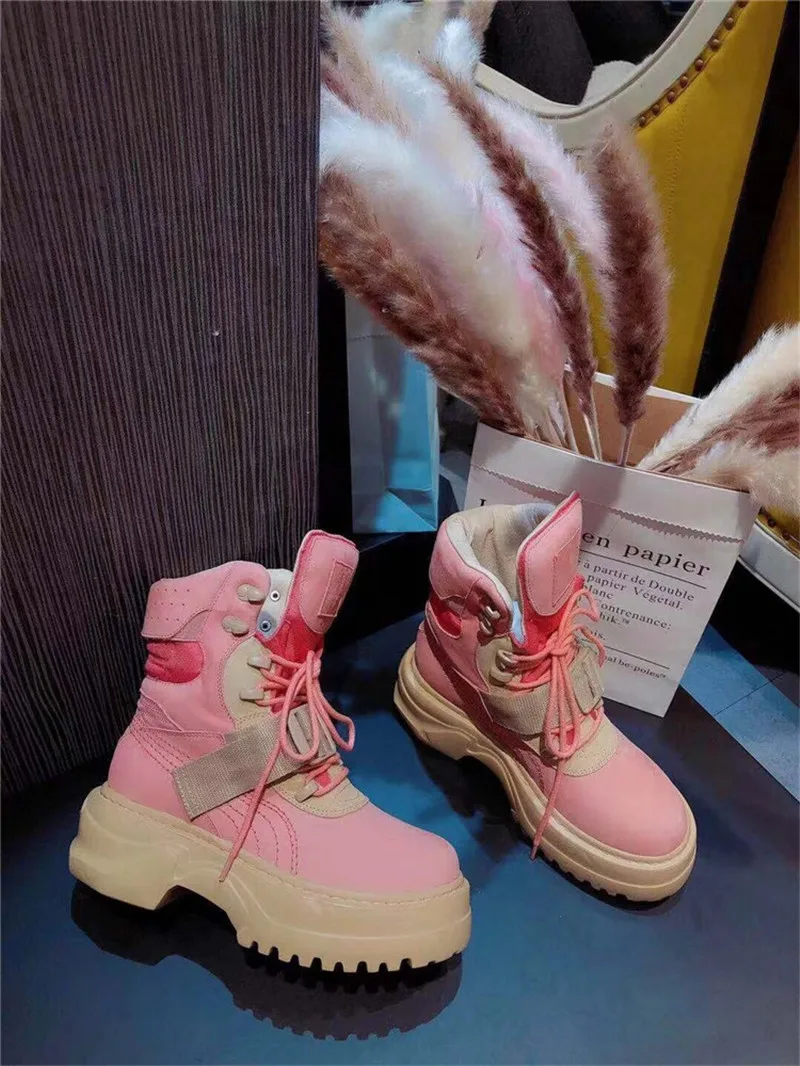 GCYFWJ Women Boots Luxury Brand Shoes Woman Street Fashion Round Toe Platform Lace Up Knight Ankl le Boots Ladies Autumn XF360