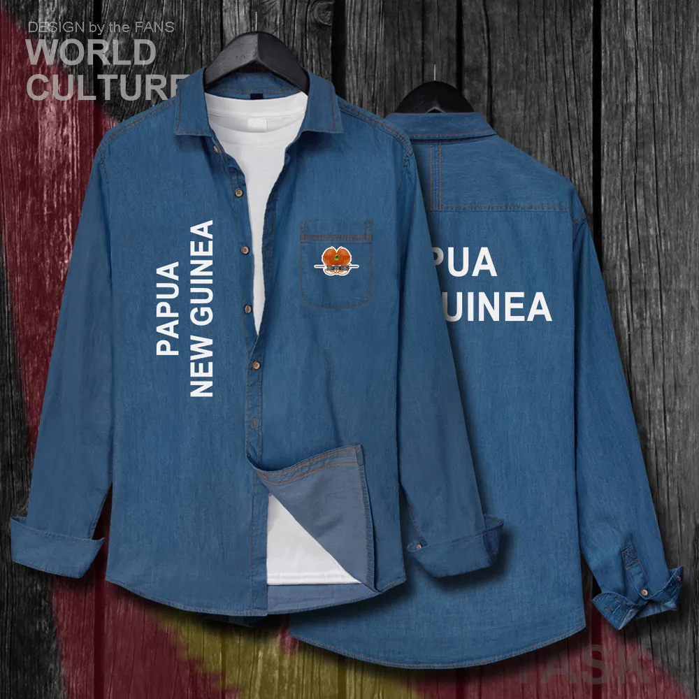 

Papua New Guinea Guinean Niugini Niu Gini PNG PG Men Flag Clothes Autumn Long Sleeve Cowboy CoatTurn-down Collar Jeans Shirt 20