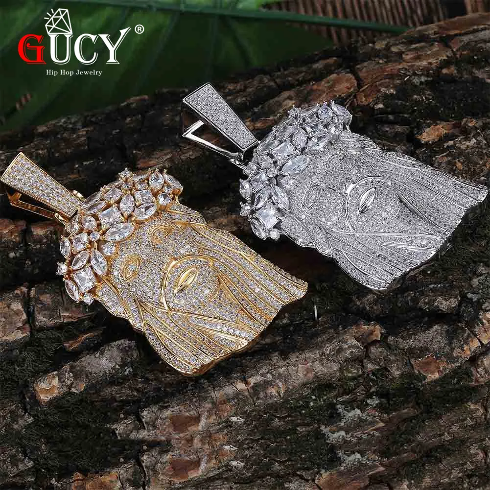 GUCY большой Иисус ожерелье и кулон с теннисной цепочкой Золото Цвет Iced Out кубический циркон для мужчин хип хоп ювелирные изделия подарок