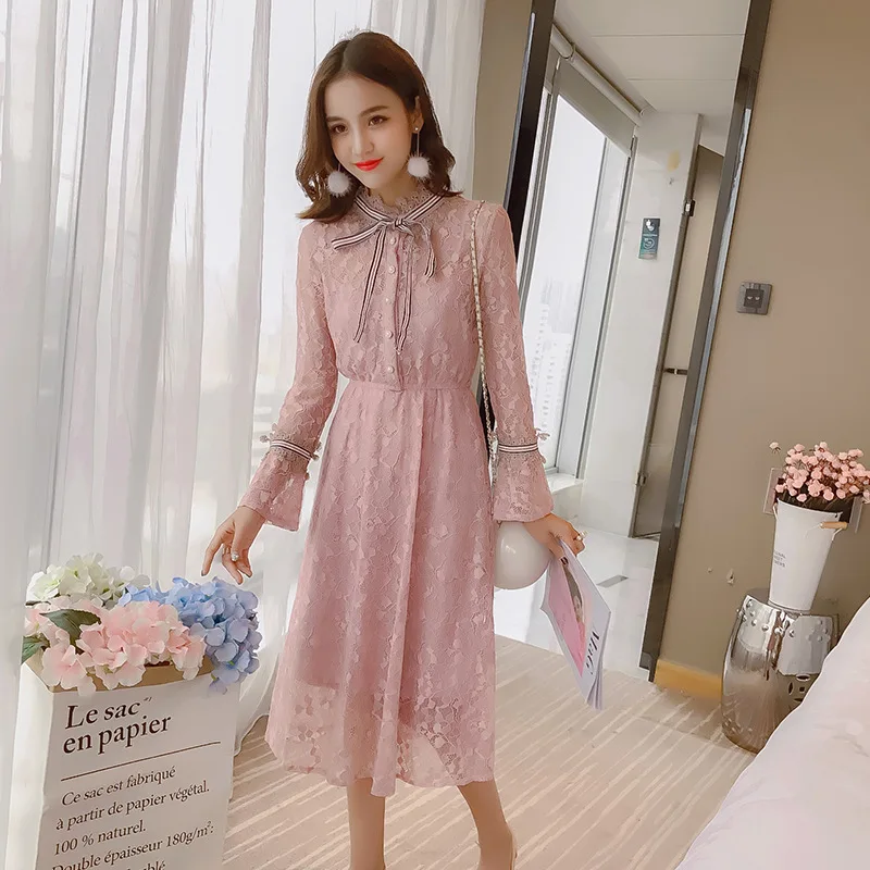 Сделать Новинка Весна 2018 серия han в бант с длинными Кружева плеча-платье на