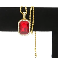square cut yellow gold filled hip hop pendant with rope chain for women men
