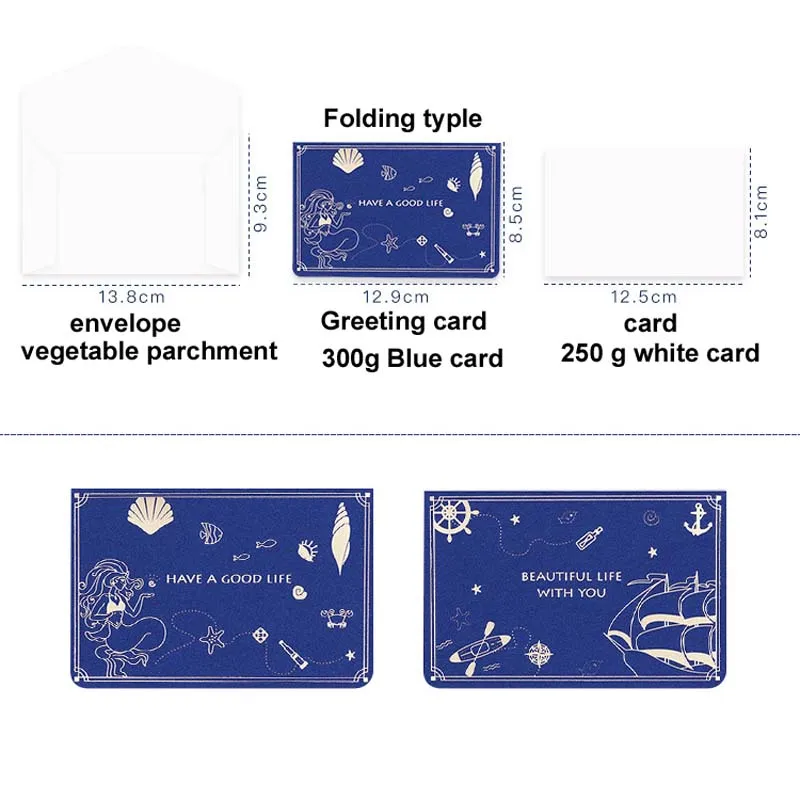 4 комплекта складной синий Фольга поздравительные открытки с конвертами пустой