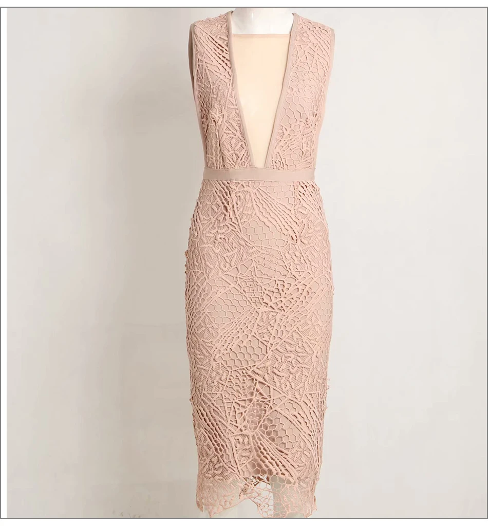 Новинка осени, женское Бандажное платье, Vestidos Verano, сексуальное, кружевное, Марлевое, без рукавов, v-образный вырез, облегающее, Клубная одежда, для девушек, вечернее платье