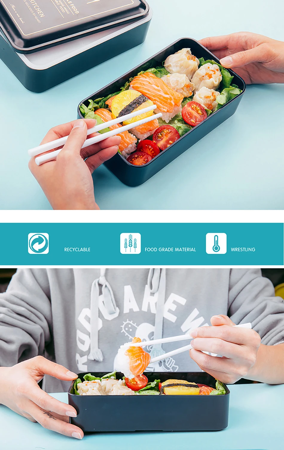 MICCK 1200 мл Microwavable Ланч-бокс двухслойная Bento коробка с Посуда Герметичный пищевой контейнер ланчбокс для школы офиса