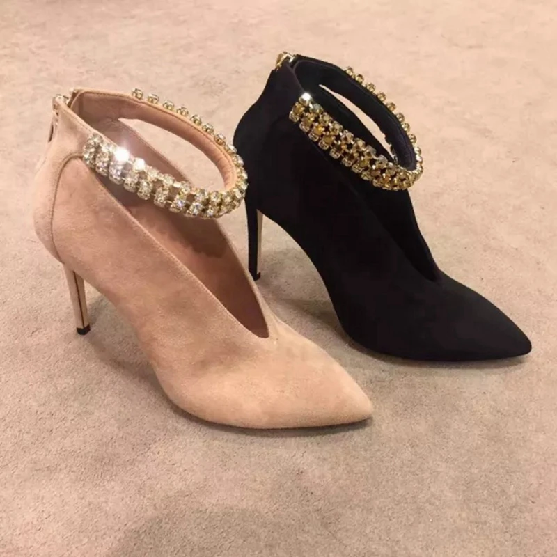 Лидер продаж черные замшевые женские туфли-лодочки с острым носком пикантные