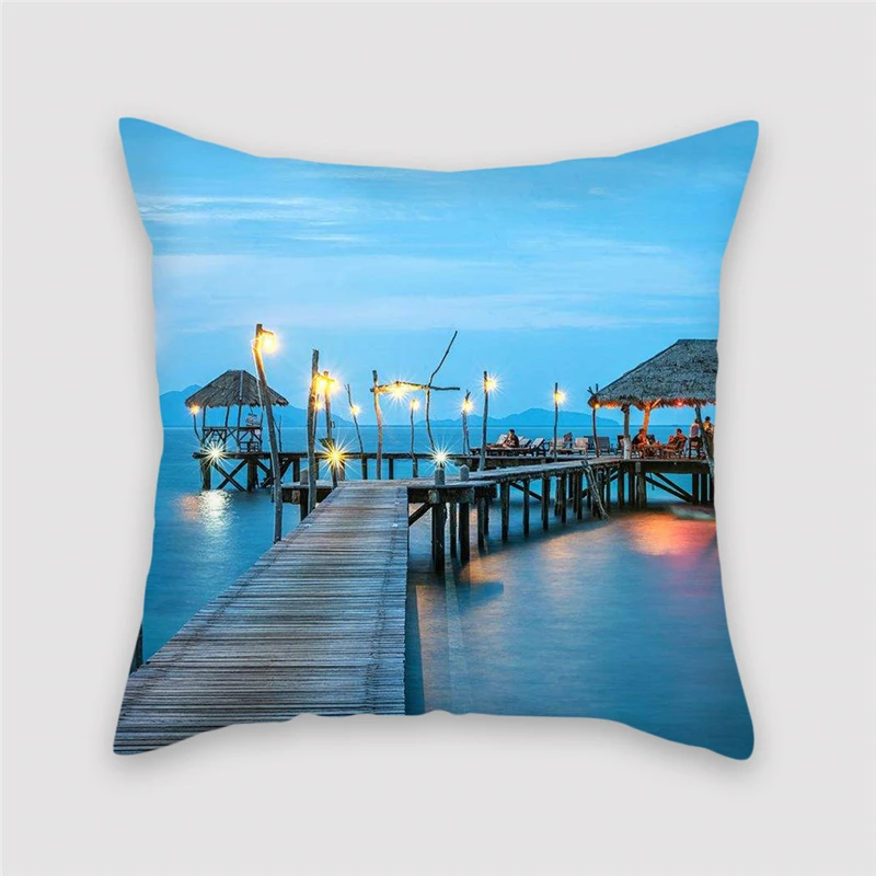 Fuwatacchi натуральный в живописном стиле Чехлы океана горного печатных наволочка