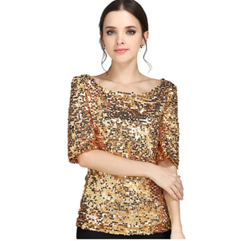 

Explosion Models Fashion Sequin Embroidery Sleeves Single Collar Loose Casual Women's Shirt Multi-code Multi-color