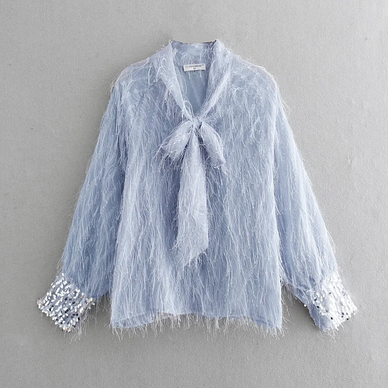 2019 новая женская мода с бантом завязанным воротником украшенная блестками