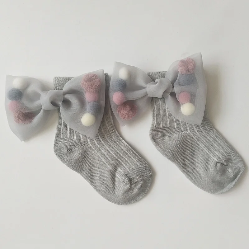 Gray With Gray Bow Милые короткие носки для маленьких девочек с большим бантом; Детские хлопковые носки; детские носки для девочек; носки принцессы; носки для малышей - Цвет: Gray With Gray Bow