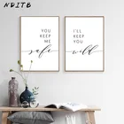 Любовь пары цитаты настенная картина черно-белый плакат настенная печать искусство держите меня в безопасности я буду держать вас в природе