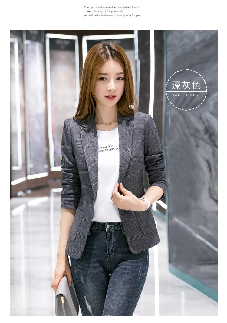 New Blazer Feminino Manga Longa Vadim Style Checked Suit Jacket British Fashion Casual In Autumn And Winter Women Blazer