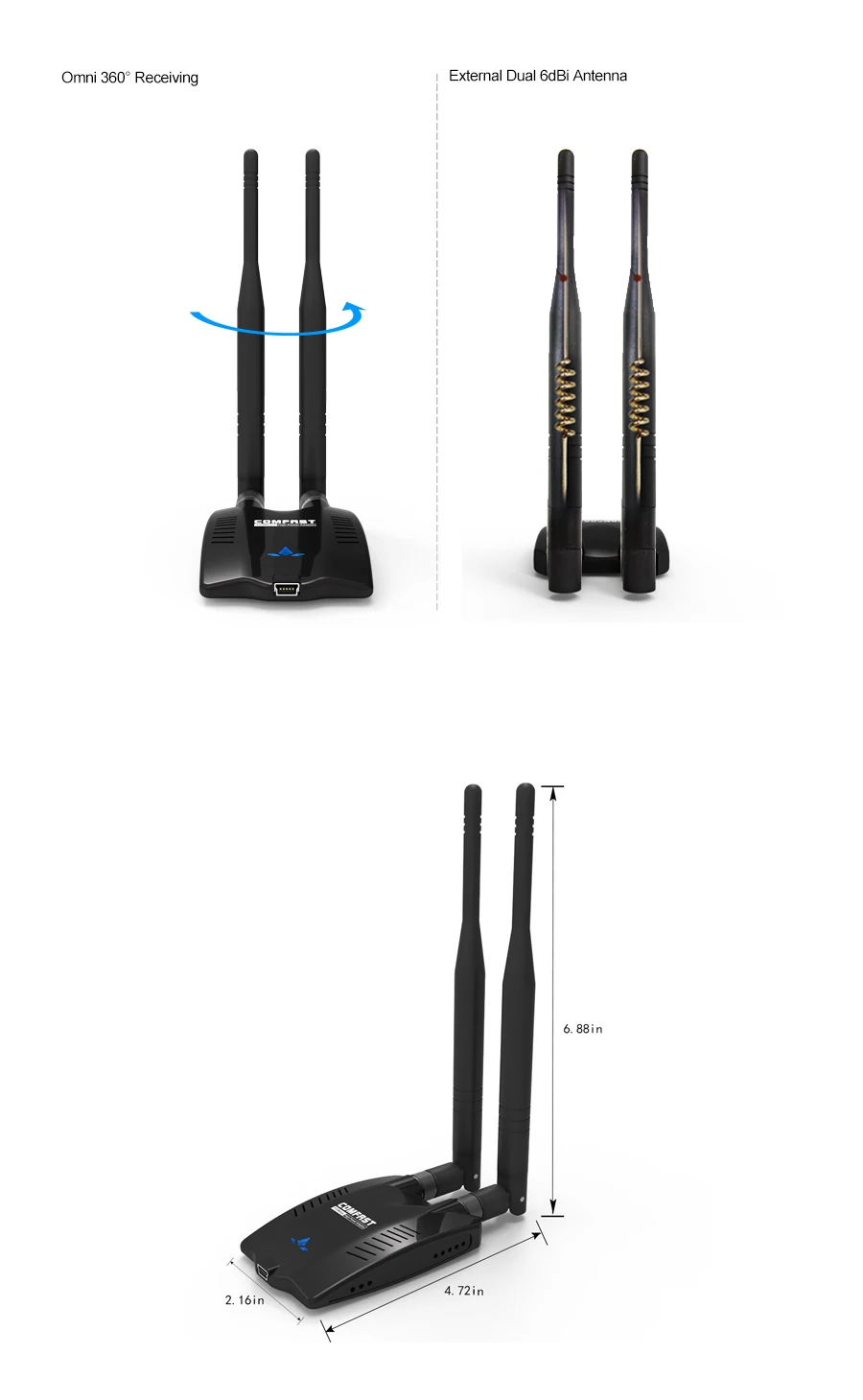 Comfast большой дальности беспроводной USB wi-fi Адаптер Wi-fi Сетевой Карты 12dbi Антенна