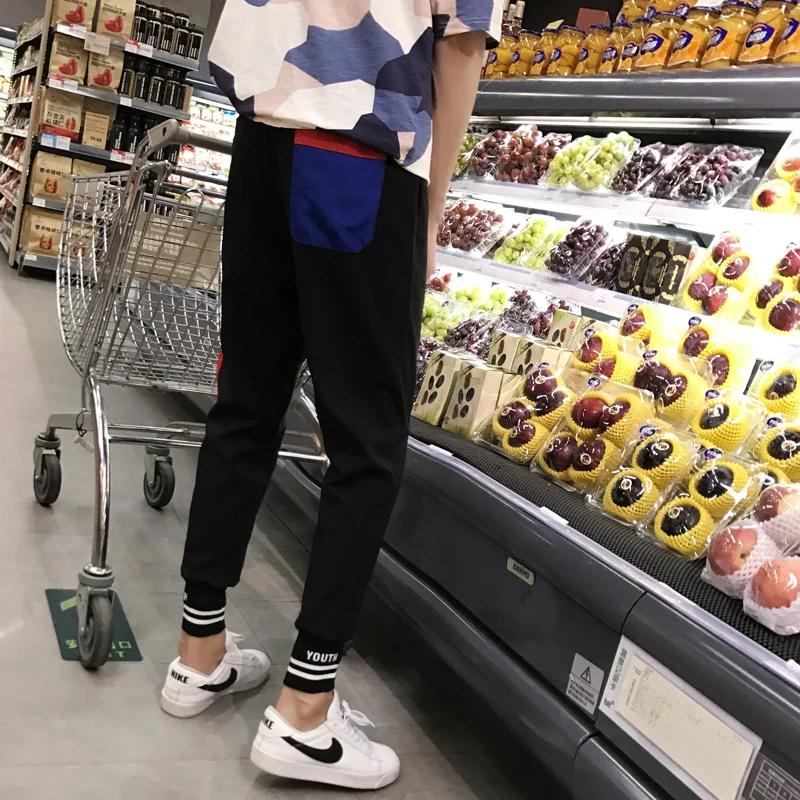 

2019 Men's Korean fashion slim fit stripes printing Haren casual pants leisure trousers active elastic joggers sweatpants M-2XL