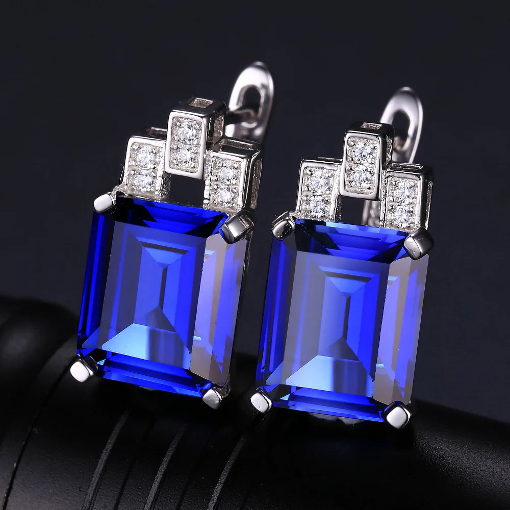 JewelryPalace 11ct Роскошь Океан Синий Сапфир Клип Серьги Стерлингового Серебра 925