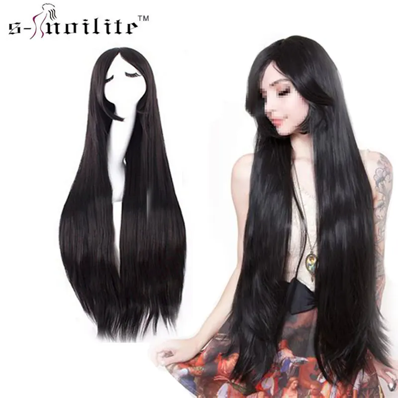 SNOILITE 3" 80 см женские длинные прямые бордовые вечерние парики для косплея синтетические термостойкие парики для полных волос розовый черный