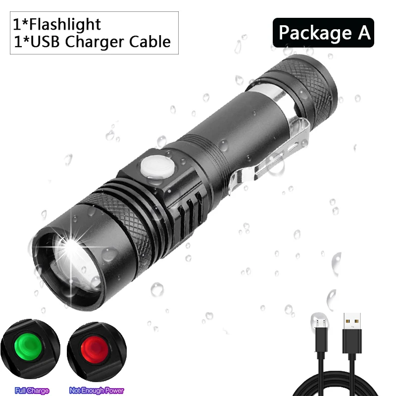 Package A Мощный супер яркий светодиодный флэш-светильник USB linterna светодиодный фонарь T6/L2/V6 мощный наконечник масштабируемый велосипедный светильник 18650 перезаряжаемый z50 - Испускаемый цвет: Package A