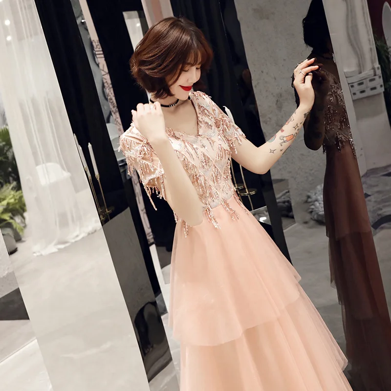 Розовое повседневное офисное вечернее платье Vestidos De Fiesta De Noche, длинное сексуальное вечернее платье с v-образным вырезом ES2481