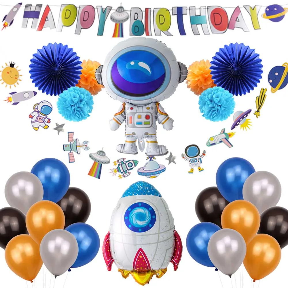 

Space Theme Party Decoration Astronaut Rocket Balloons Universe Galaxy Outer Solar System Kids Birthday Banner Party Decor
