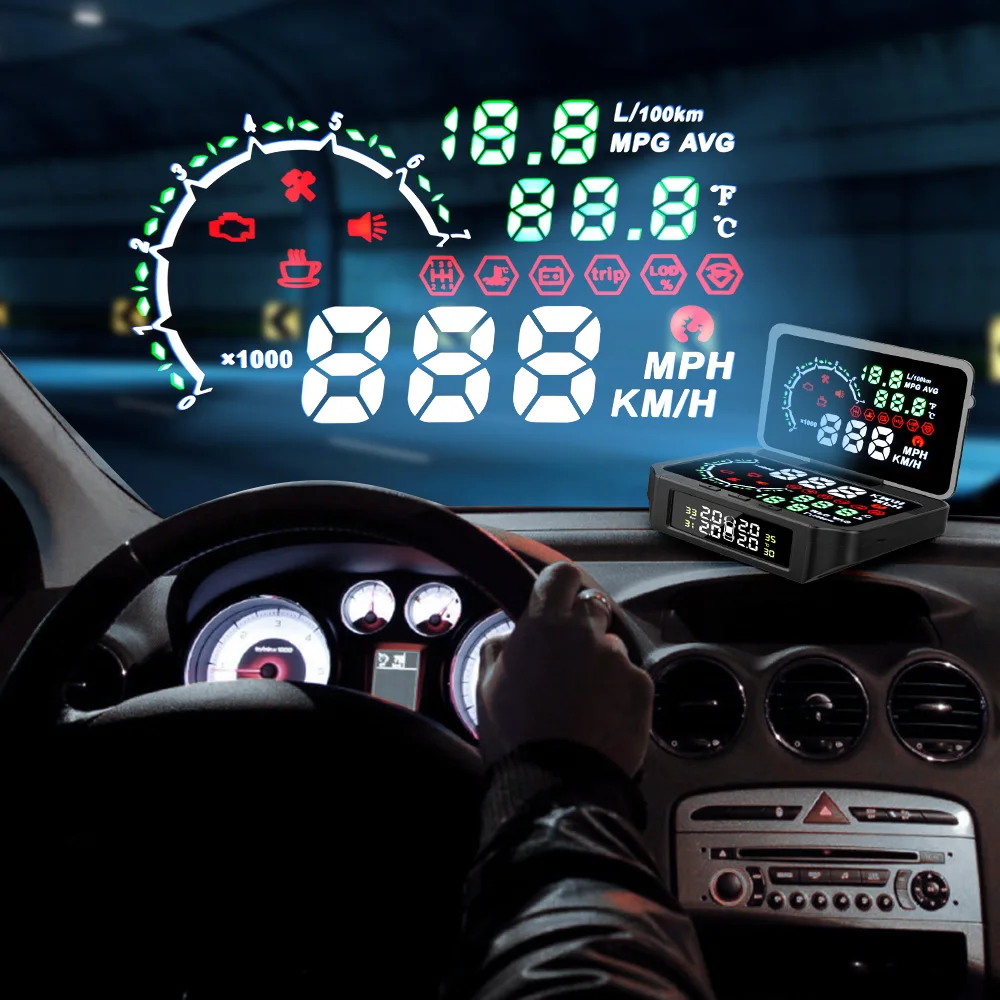 Ancel OBD2 автомобильный HUD TPMS монитор давления в шинах диагностический Монитор