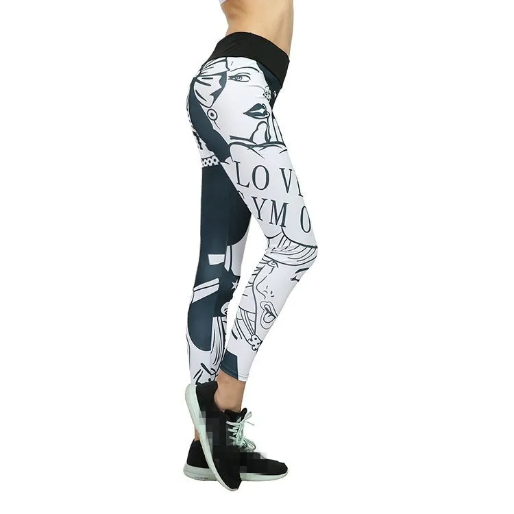 EOEODOIT, женские леггинсы, модный принт, мультяшная леди, надпись "I Love Squats", для фитнеса, тренировки, быстросохнущие, женские штаны, Jeggin, леггинсы