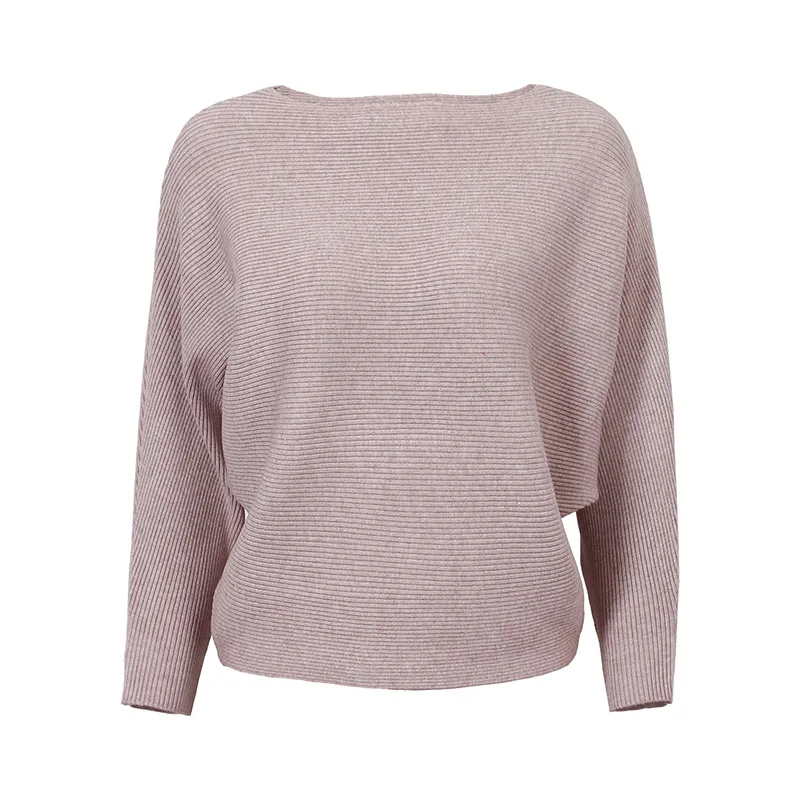 light khaki Wixra, базовый пуловер, новинка, Осень-зима, модные женские свободные свитера с вырезом лодочкой, женские свитера и пуловеры с рукавами летучая мышь - Цвет: light khaki