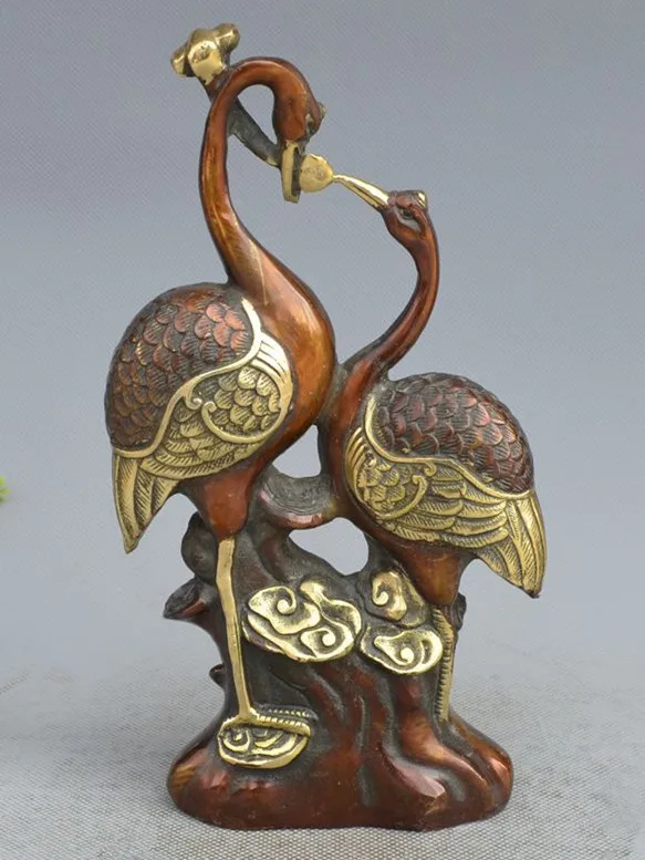

Chinese Copper Gilt Hand Carved Crane&Ruyi Statue