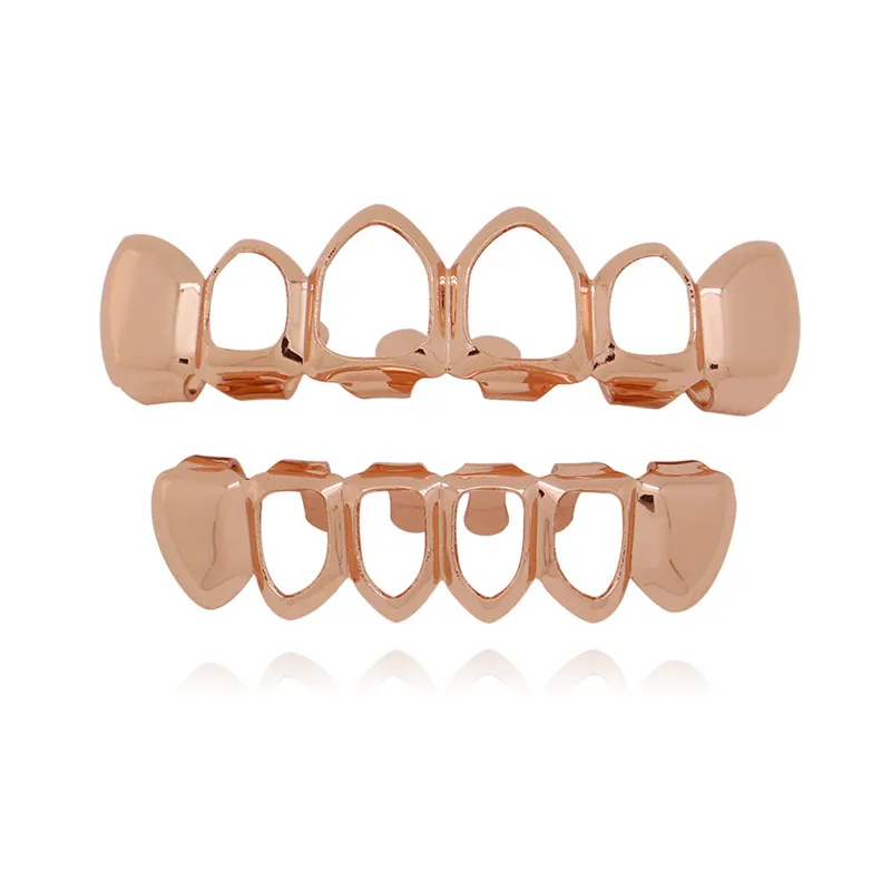 rose gold set LuReen зубы GrillsTop& Bottom выдалбливают золотые зубные грили зубные Косплей вампира зубы шапки рот ювелирные изделия Вечерние - Окраска металла: rose gold set