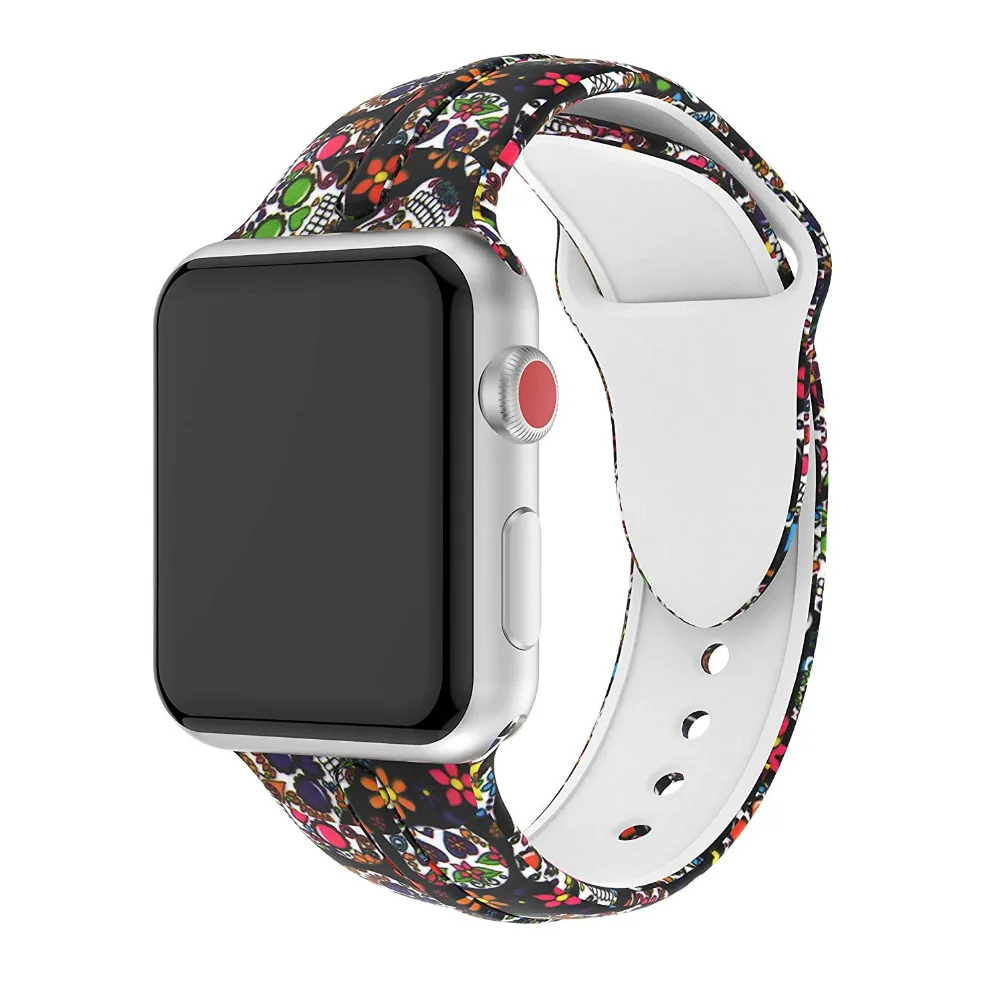 Apple Watch Band, цветная силиконовая повязка на запястье с рисунком черепа 38 мм 40 мм