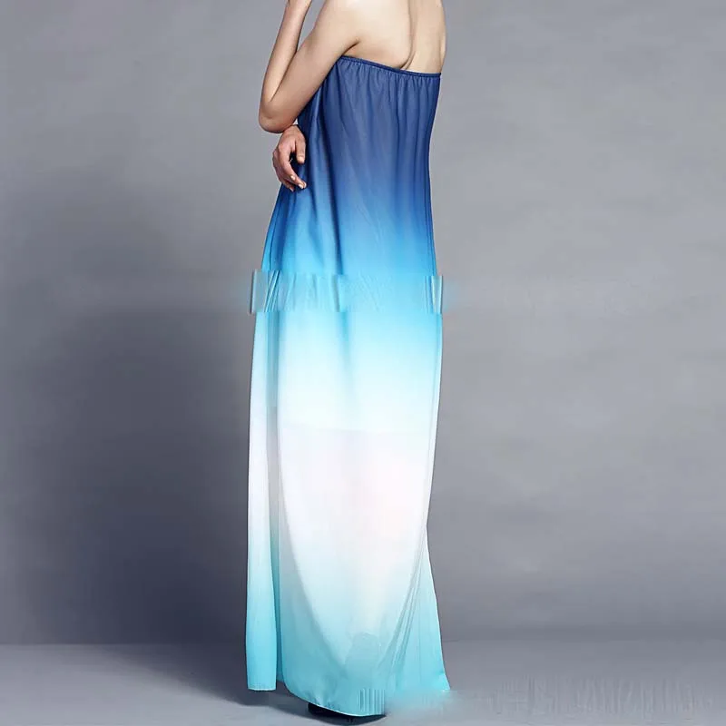 2018 завернутый груди без рукавов slash шеи с плеча Сексуальная градиент цвета шифон