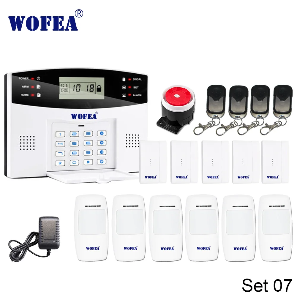 Set 07 Wofea IOS Android APP управление беспроводной домашней безопасности GSM сигнализация Система Двусторонняя Интерком SMS уведомление для отключения питания - Цвет: Set 07