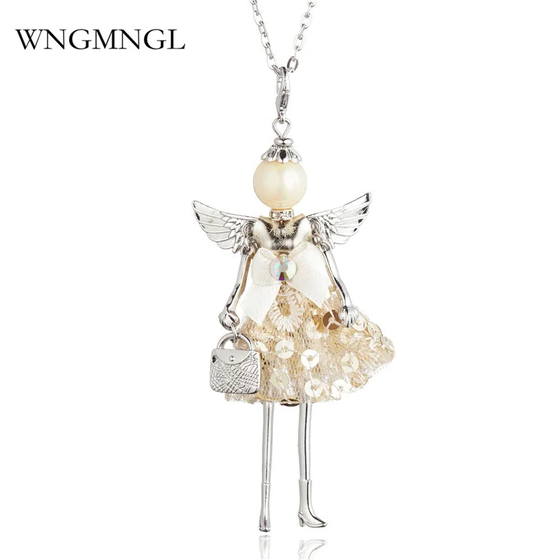 

WNGMNGL Women Pendant Necklace Dress handbag Crystal Long Wing Doll Necklace For Women Statement 2018 New Fashion Jewelry Gift