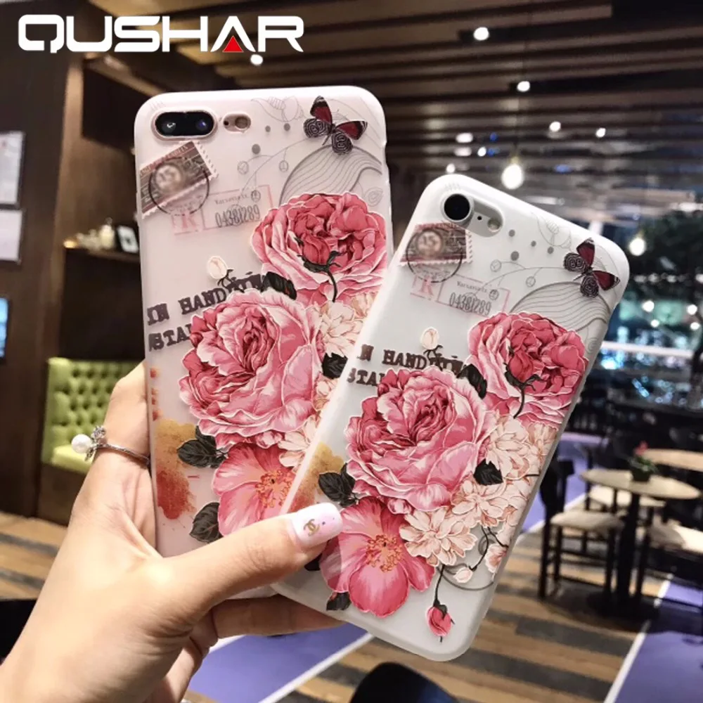 Qushar красивый цветок печати чехол для iPhone 6 plus 6S Plus силиконовый Cute 3D рельеф задняя